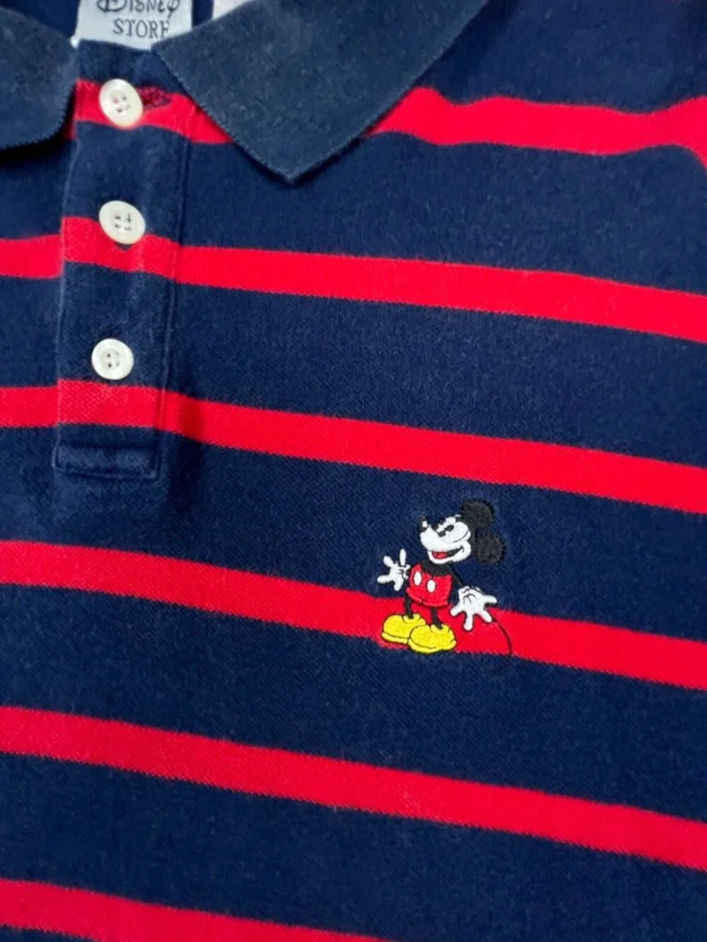 VTG Disney Store Mickey Mouse Men's Polo Shirt Striped Embroidered Emblem 2XL - Picture 5 of 8
